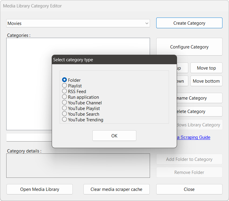 Zoom Player's Category Editor