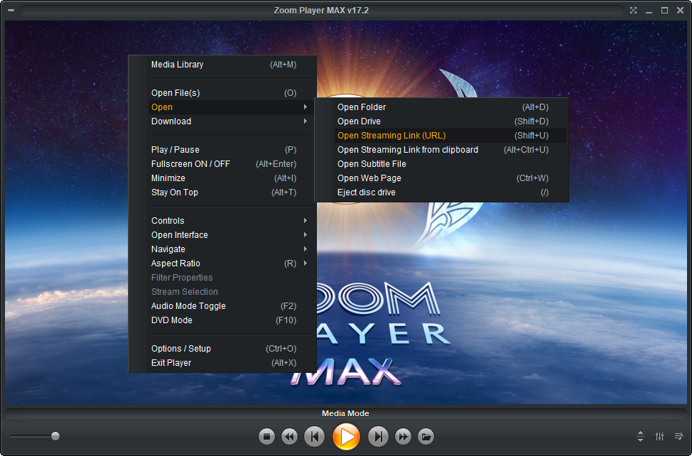 Zoom Player's right click menu
