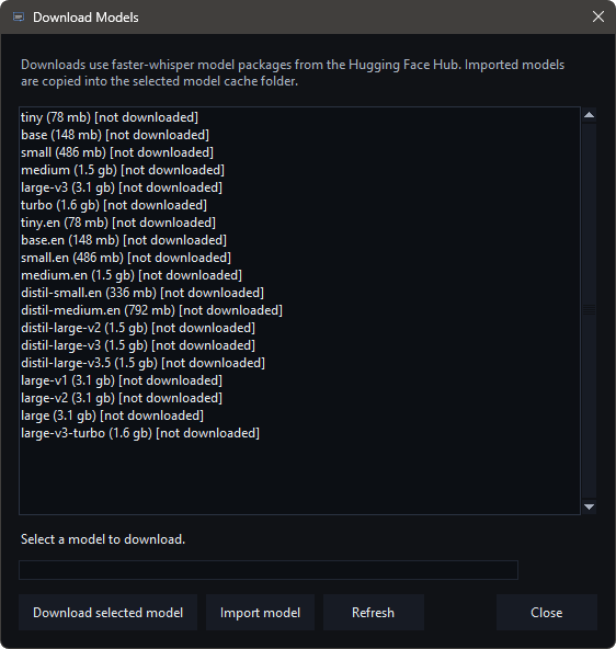AI Subtitle Creator - Download Models Window
