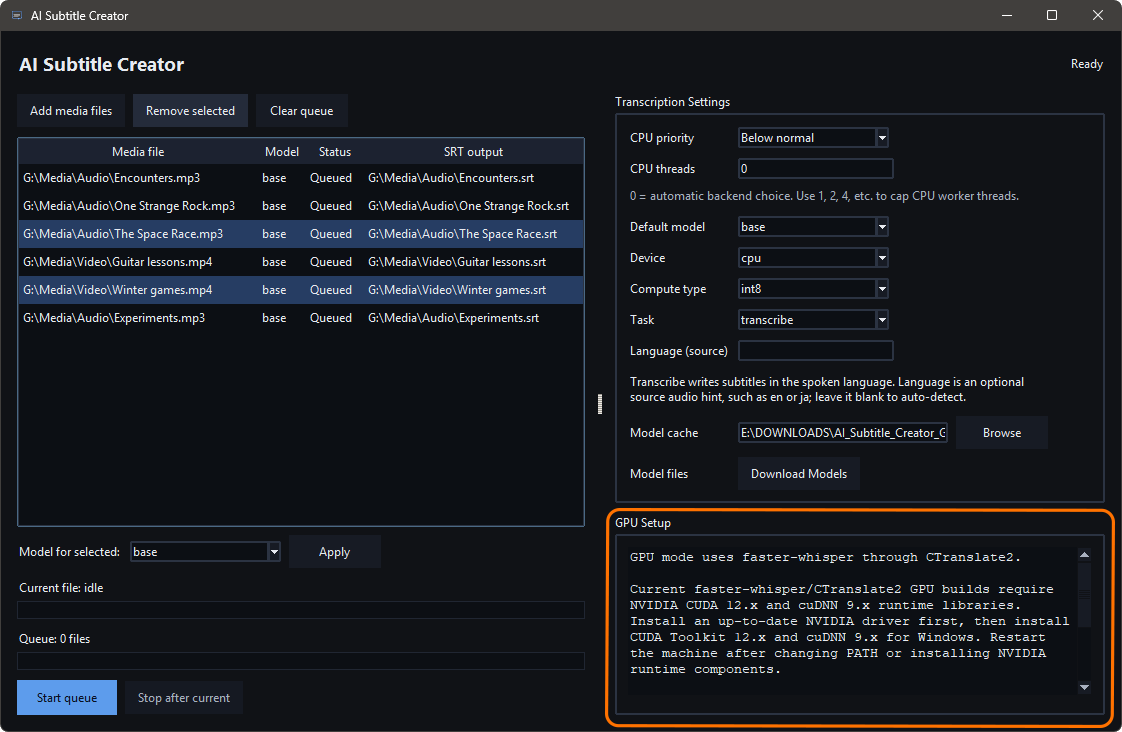 AI Subtitle Creator - GPU Setup