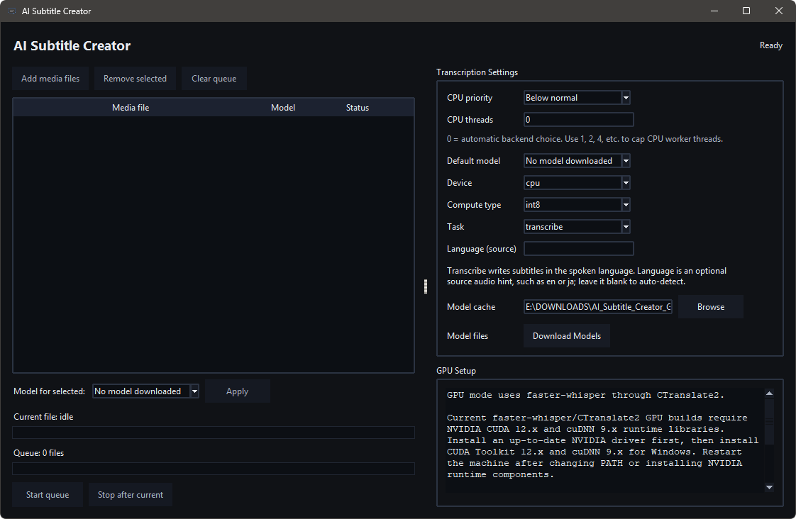 AI Subtitle Creator - Main Window