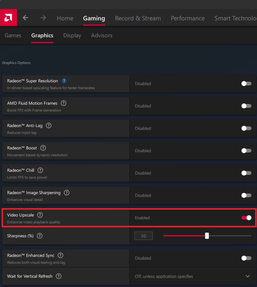 AMD Software Video Upscale