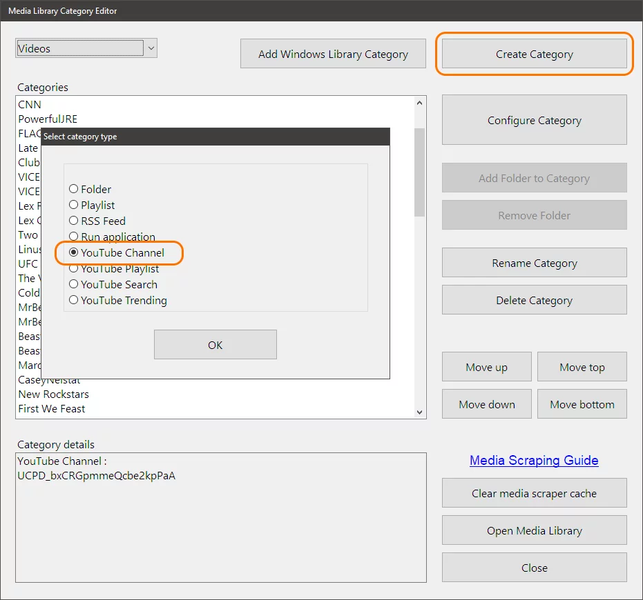 Zoom Player's Media Library Category Editor