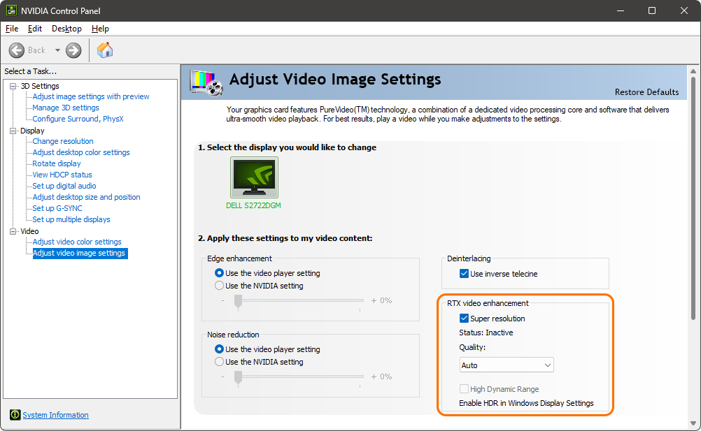 NVIDIA Control Panel Super Resolution