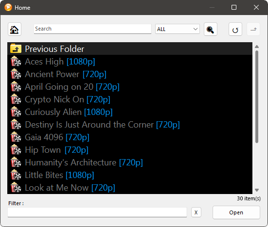 Zoom Player - Media server browser expanded