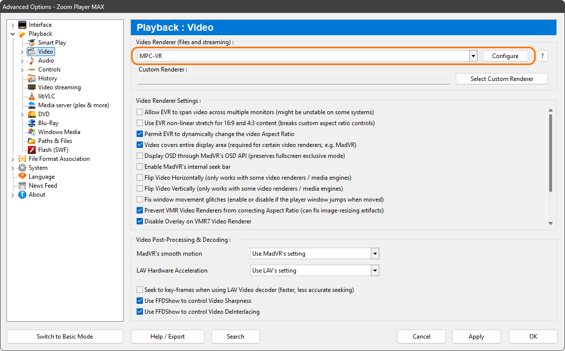 Zoom Player Playback Video Options