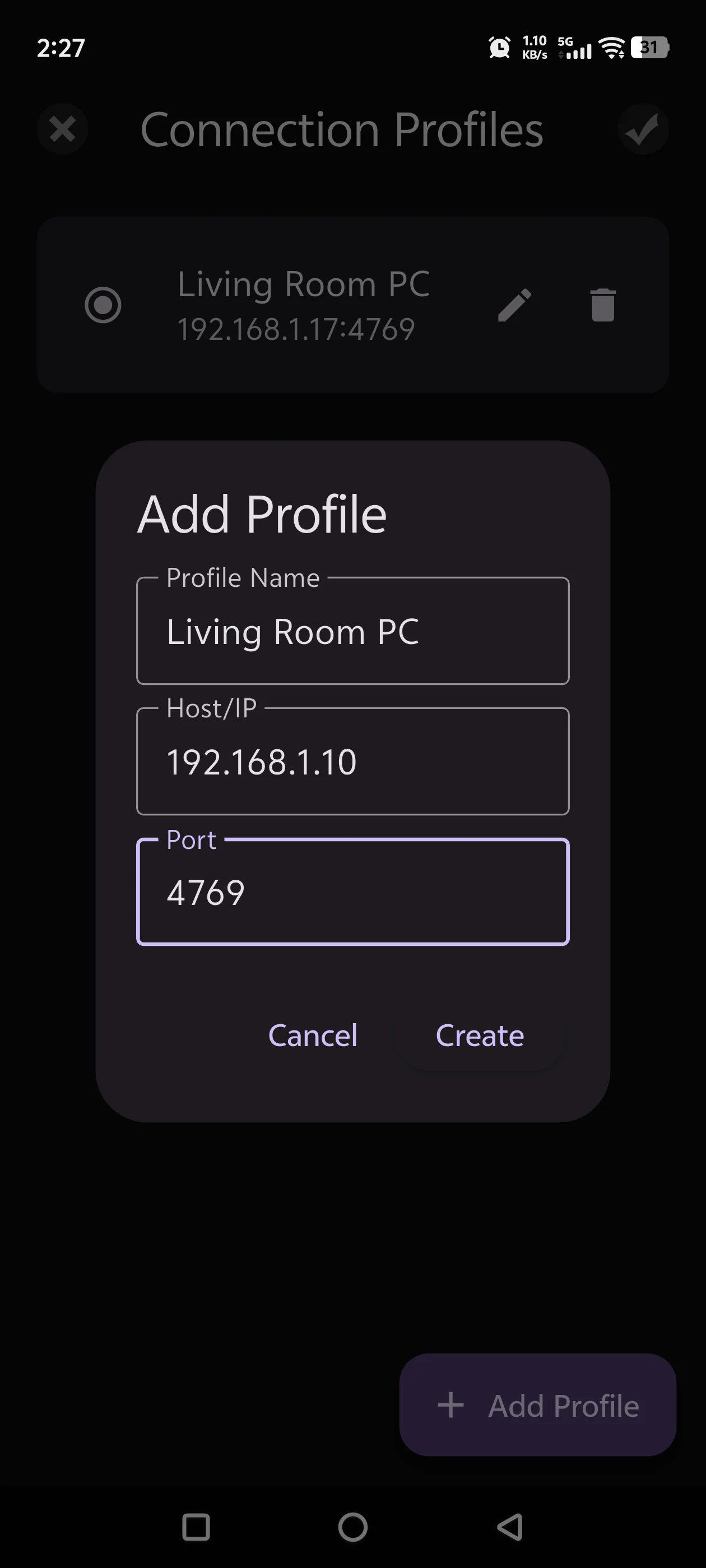 Zoom Player Remote - Add connection profile details