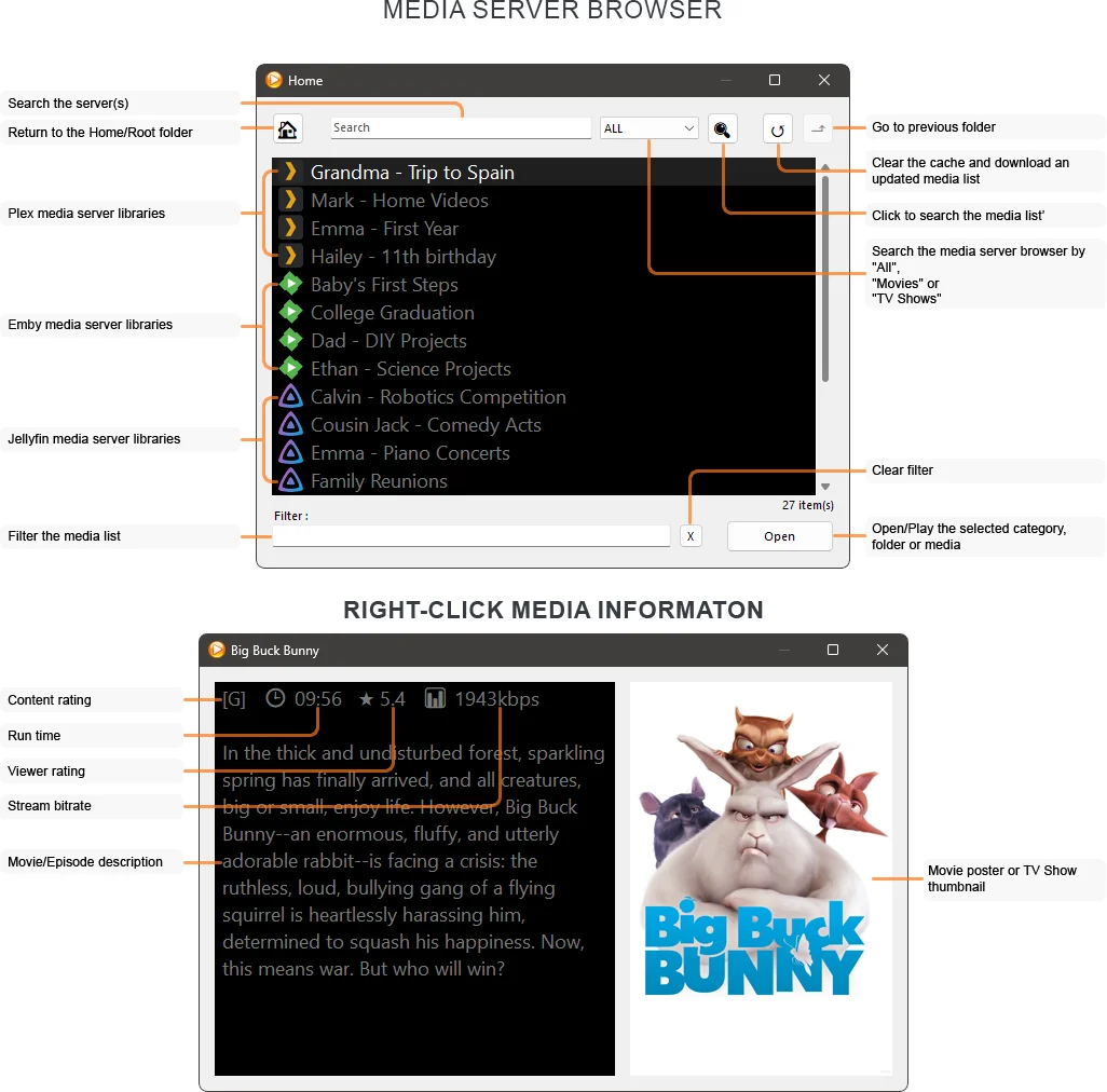 Zoom Player's Media Server Browser