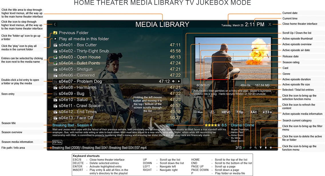 Media Library TV JukeBox mode fullscreen navigation interface quick usage guide screenshot