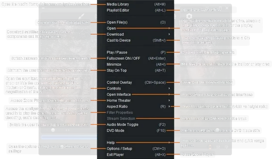 Zoom Player : Main Interface Right Click Menu