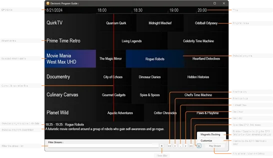 Zoom Player Video Streaming : Electronic Program Guide